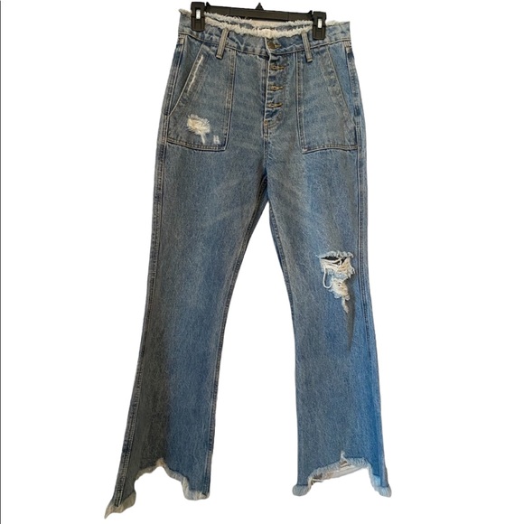 EVIDNT Raw Hem Crop Flare Jeans - Picture 2 of 12